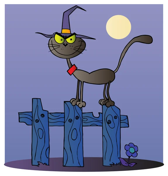 Gato bruxa de Halloween — Vetor de Stock
