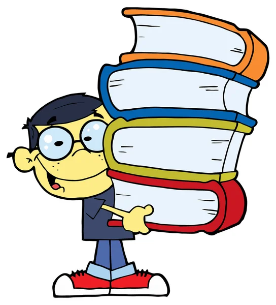 Boy with Stack Of Books — Stock Vector