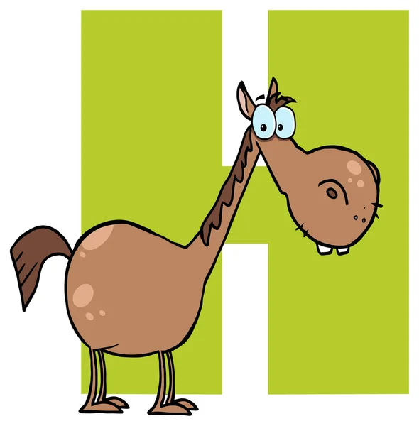 Brief H met cartoon paard — Stockvector