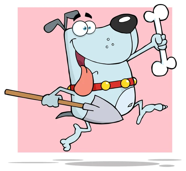 Dog With A Bone And Shovel — Stock Vector