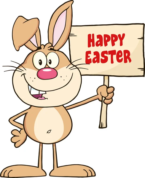 Conejo con feliz tablero de Pascua — Vector de stock