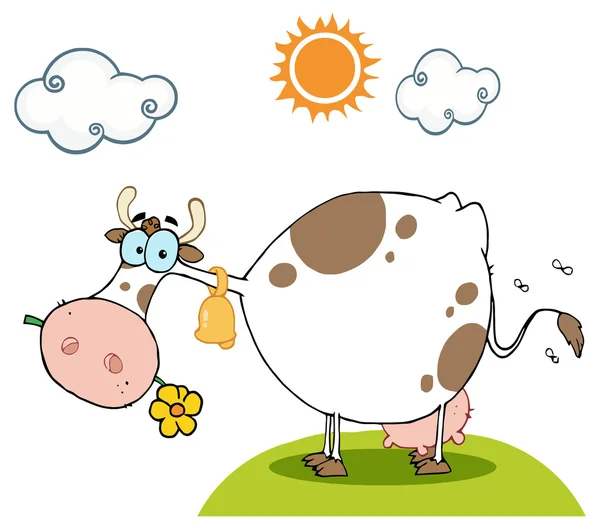Cow Chewing  A Flower — Stock Vector