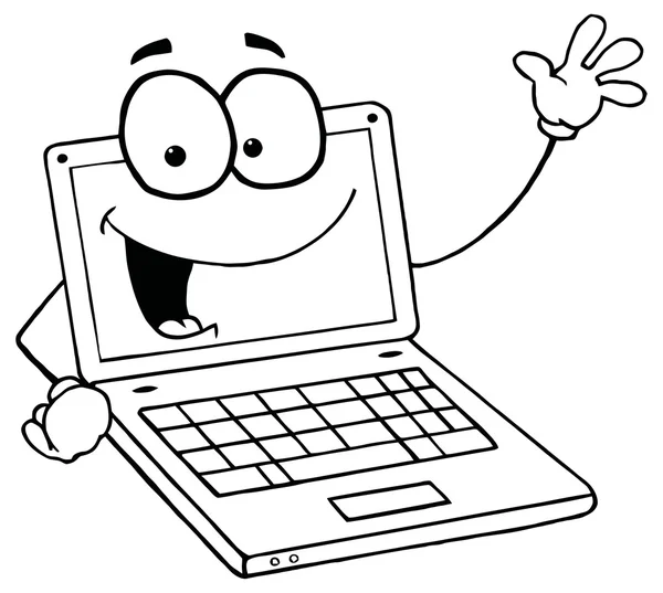 Laptop Cartoon Character Waving — Stock Vector