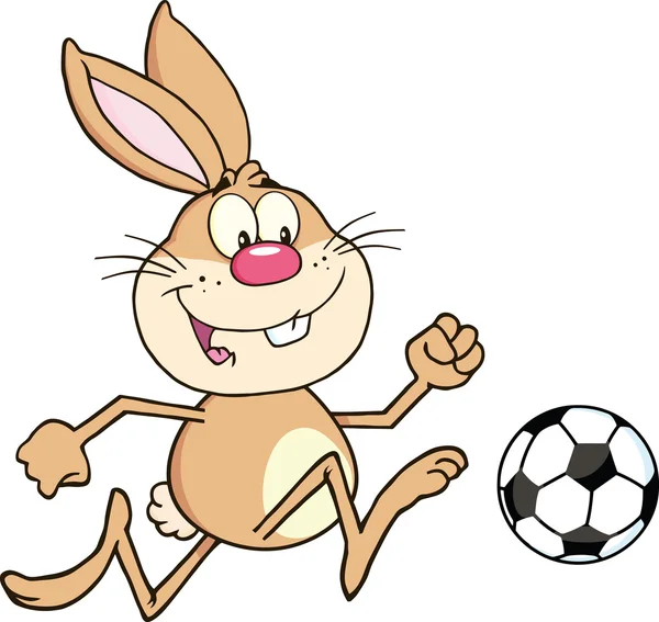 Conejo jugando con balón de fútbol . — Vector de stock