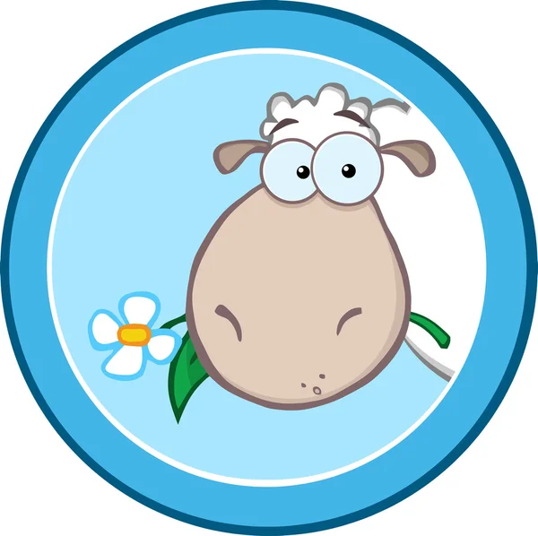 Etiqueta de círculo azul de dibujos animados con ovejas — Vector de stock