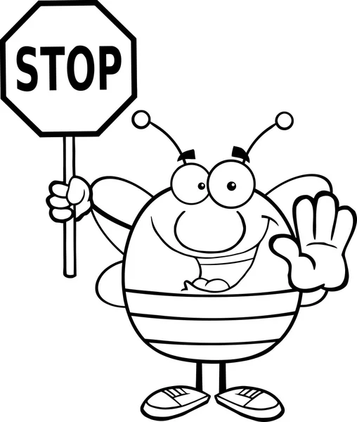 Pudgy Bee segurando um sinal de parada — Vetor de Stock