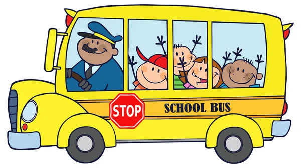 Enfants dans l'autobus scolaire — Image vectorielle