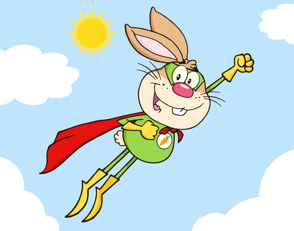 Cartoon konijn superheld Flying — Stockvector