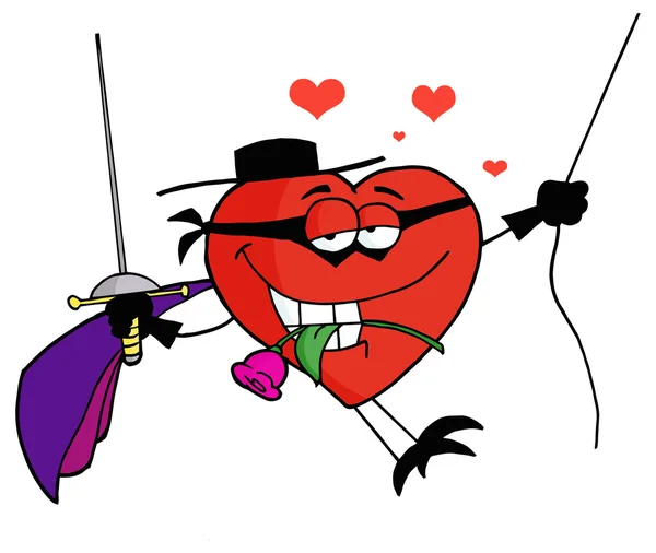 Cartoon hjärtat i mask med svärd — Stock vektor