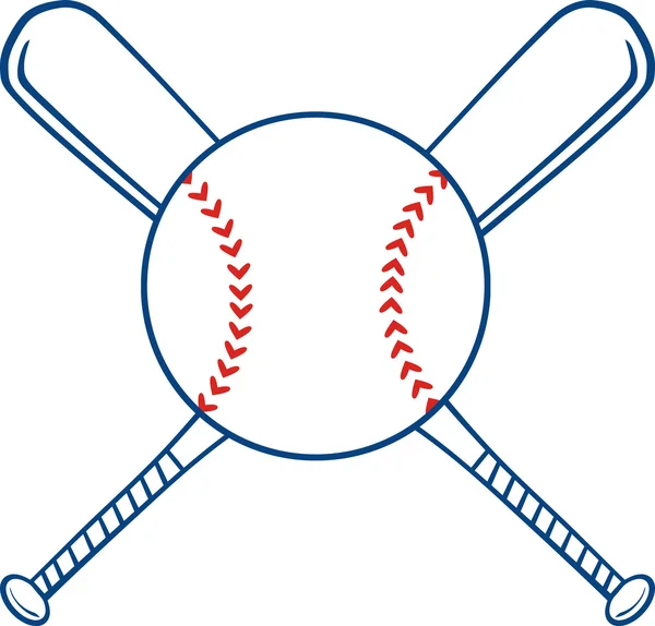 Dois morcegos de beisebol cruzados e bola . — Vetor de Stock