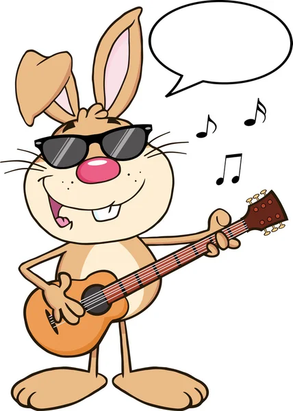 Kaninchen mit Sonnenbrille spielt Gitarre — Stockvektor