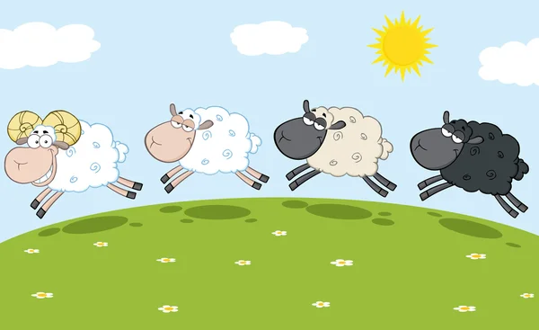 Ram  Leading Three Sheep. — Stock Vector