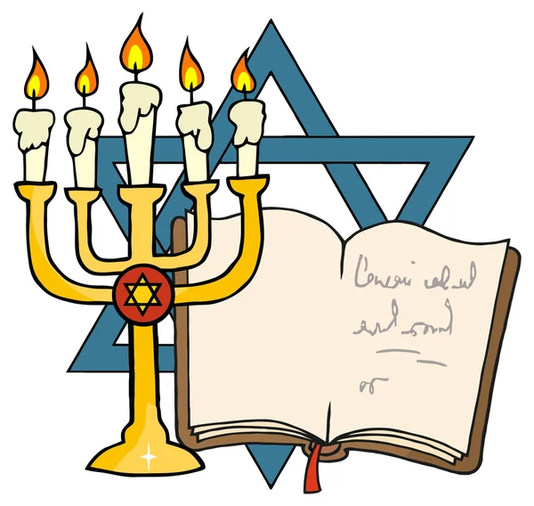 Hanukkah con libro e segno pentagramma — Vettoriale Stock