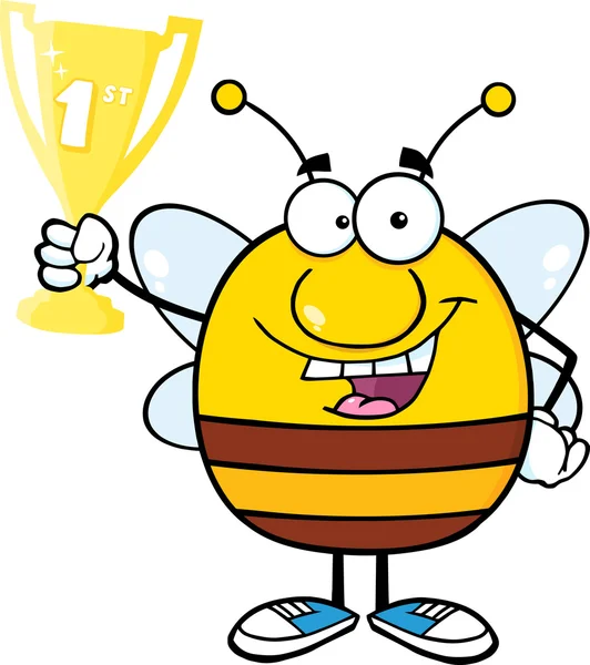 Pudgy Bee con copa de trofeo — Vector de stock