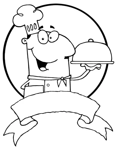 Шеф-повар подает еду на блюдечке из щелочи — стоковый вектор