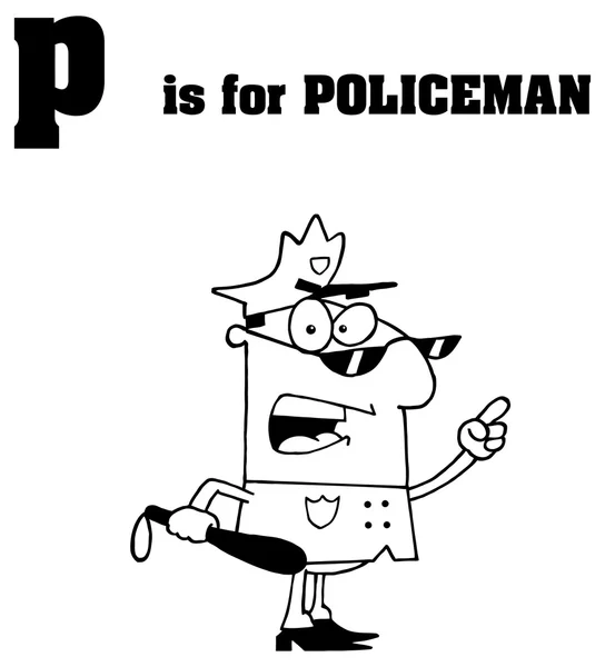 Алфавит буква P с мультяшным полицейским — стоковый вектор