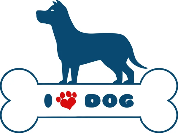 Dog Blue Silhouette Over Bone — Stock Vector