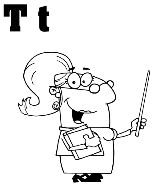 Alphabet letter T with teacher — Stock Vector