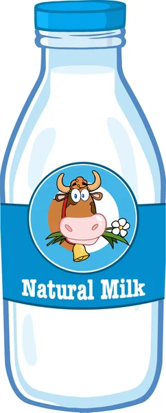 Botella de leche con etiqueta de dibujos animados — Vector de stock