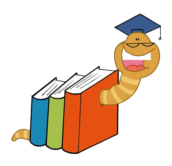 Cartoon worm with Books — Stock Vector