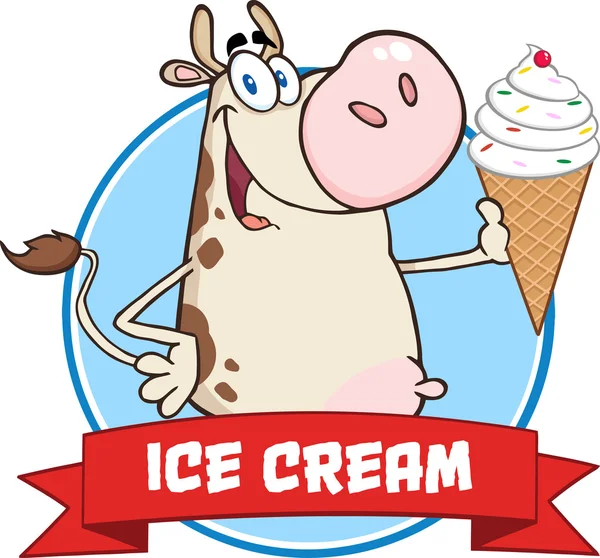 Cow with  Ice Cream Circle Banner. Stock Illustration