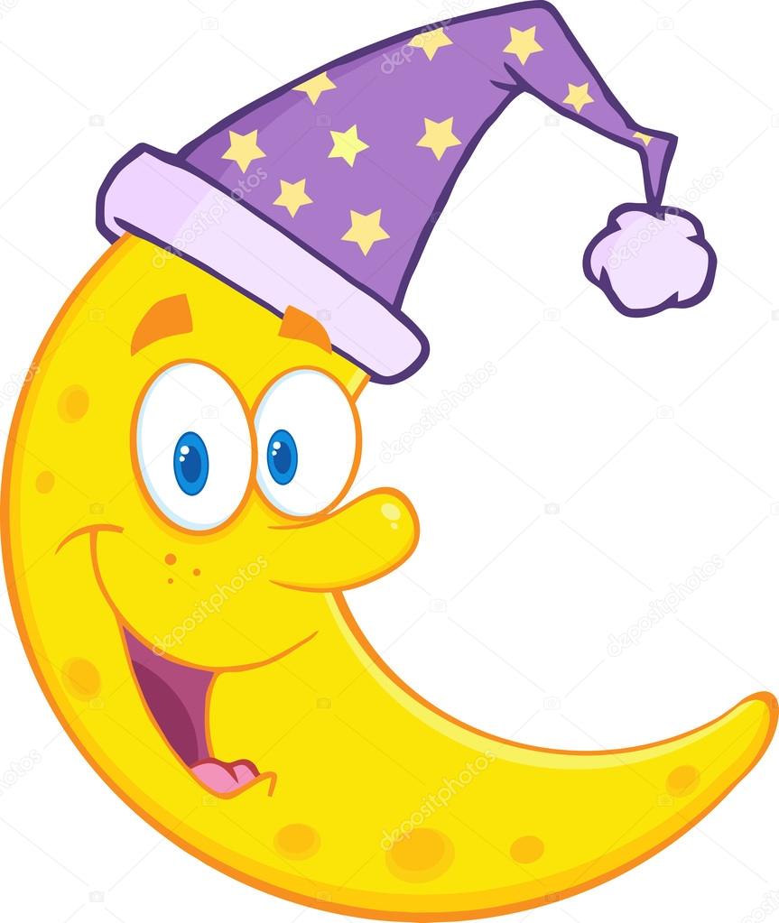 Smiling Cute Moon With Sleeping Hat