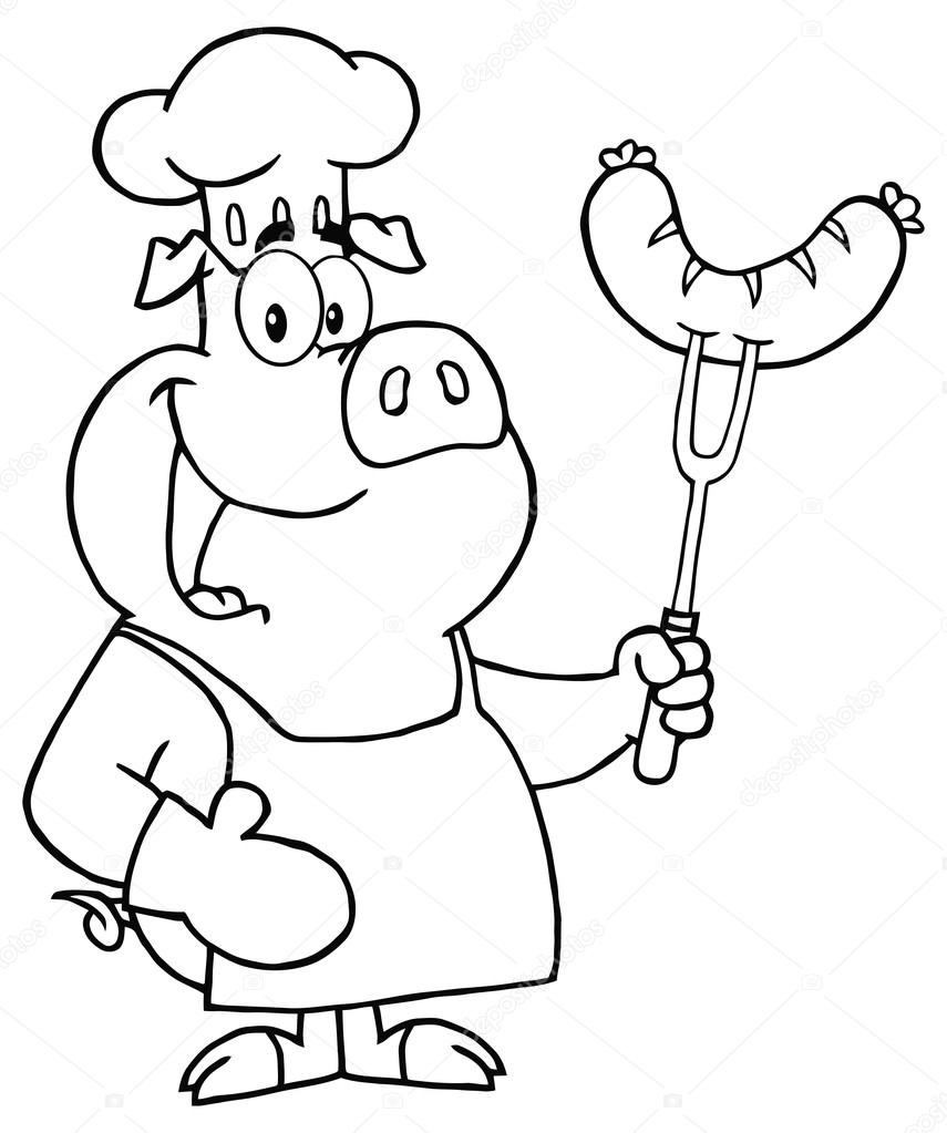 Outlined Pig Chef