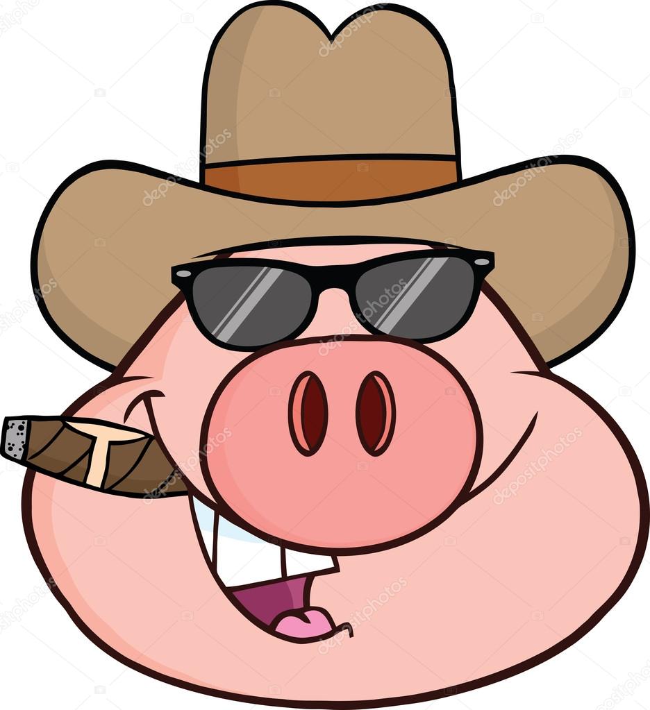 Cowboy Pig With Sunglasses and Cigar