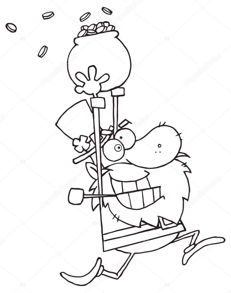 Dibujos animados duende corriendo con olla de oro Vector de stock #61074111  de ©HitToon, image size:808x1024