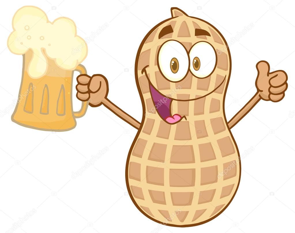 Peanut Cartoon Character Holding A Bear And Thumb Up