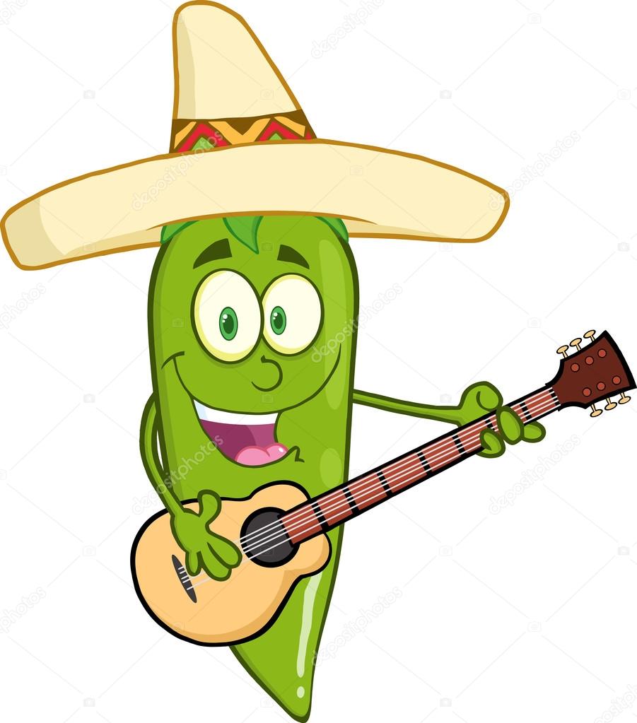 Green Chili Pepper Playing A Guitar