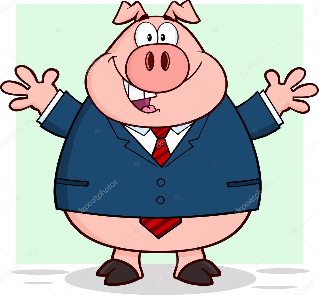 Businessman Pig Cartoon Character