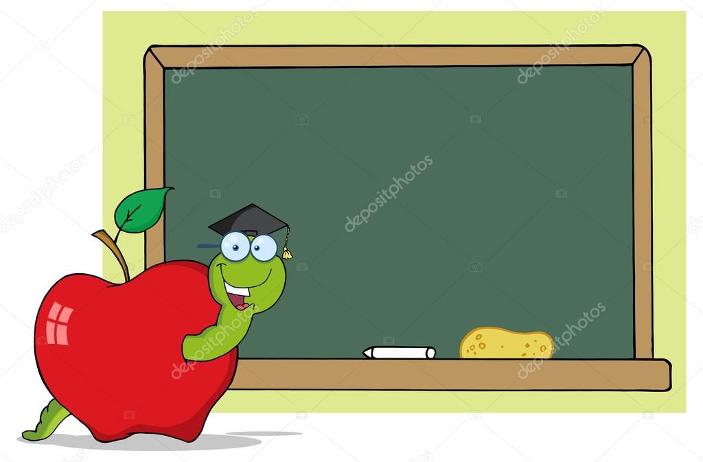 Worm In Apple And School Chalk Board