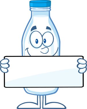 Bir afiş tutarak süt şişesi.