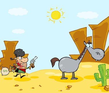 cartoon Sheriff with Horse character clipart