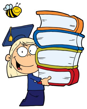 kitap yığını ile kız