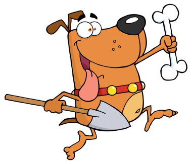 Bir kemik ve kürek ile köpek