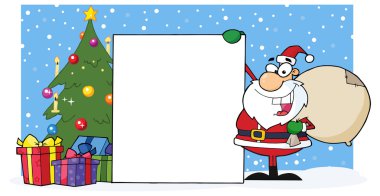 Noel Baba Noel ağacı ile karikatür