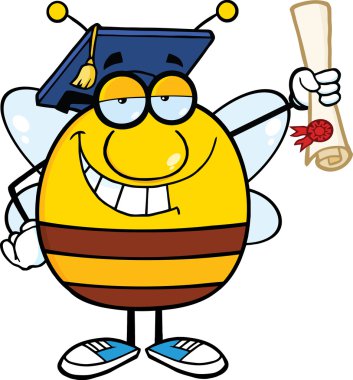 Bee Holding Up A Diploma clipart