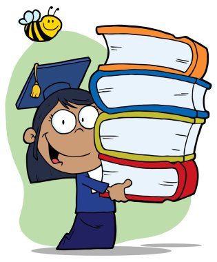 kitap yığını ile kız