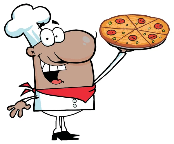 Chef Holds Up Pizza — Stock Vector