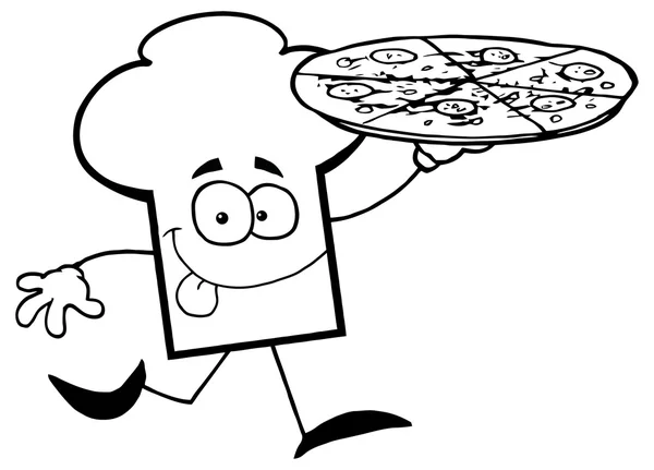 Chefs Hat Character  With Pizza — Stock Vector