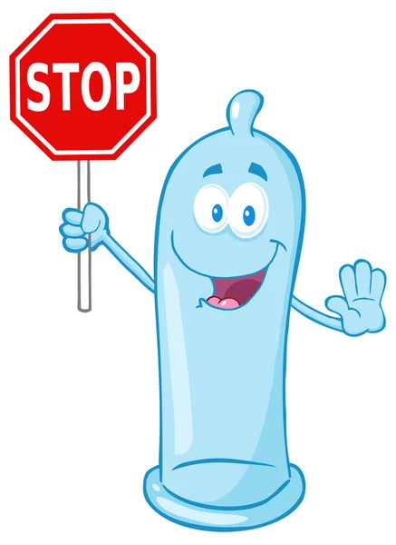 Condom with Stop Sign — Stock Vector