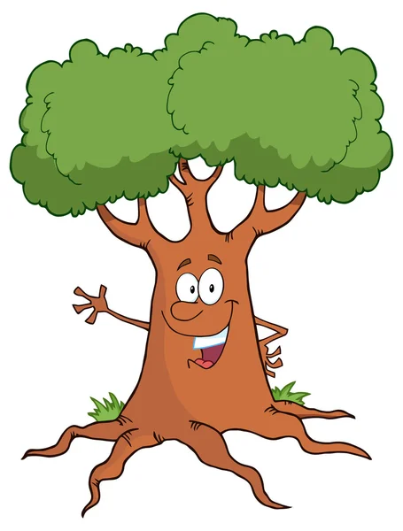 Cartone animato albero verde personaggio — Vettoriale Stock