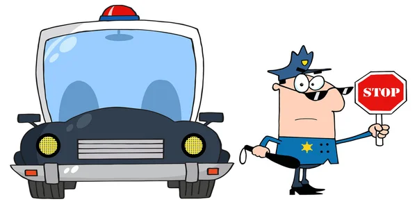 Policial dos desenhos animados com sinal de parada —  Vetores de Stock