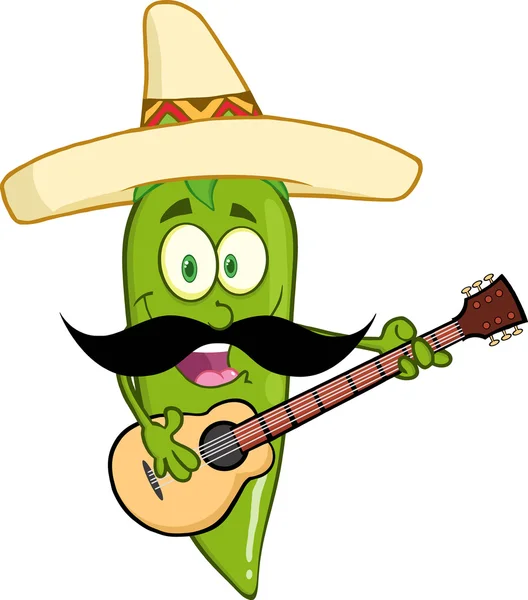 Mexican Pepper Playing A Guitar — Stock Vector