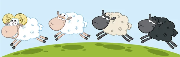 Ram  Leading Three Sheep. — Stock Vector