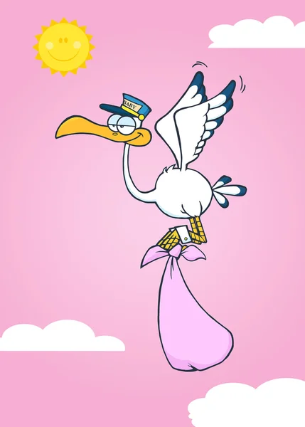 Cute Cartoon Stork Delivery — Stock Vector
