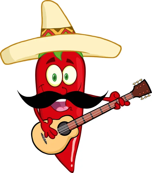 Chili Pepper Meksiko Memainkan Gitar - Stok Vektor