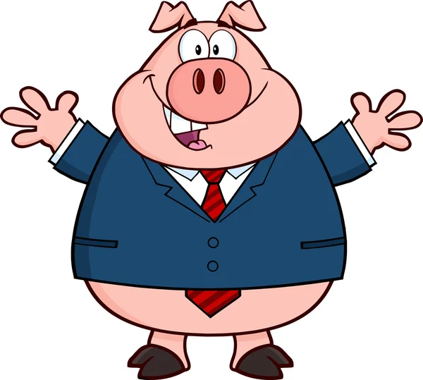 Postać z kreskówki świnia biznesmen — Wektor stockowy